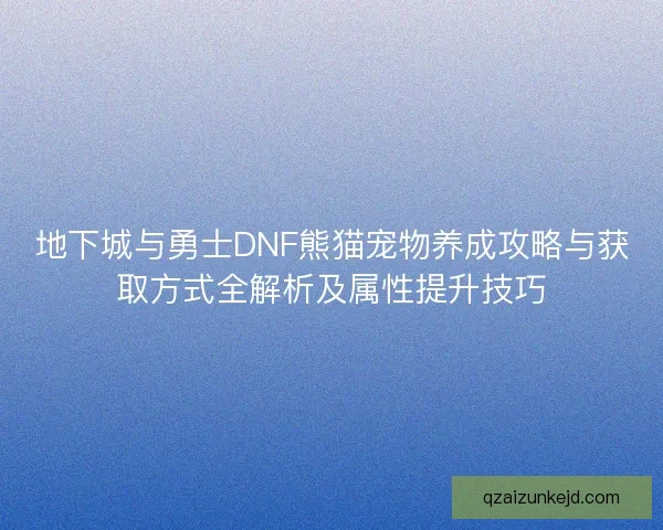 地下城与勇士DNF熊猫宠物养成攻略与获取方式全解析及属性提升技巧 地下城与勇士DNF熊猫宠物养成攻略与获取方式全解析及属性提升技巧